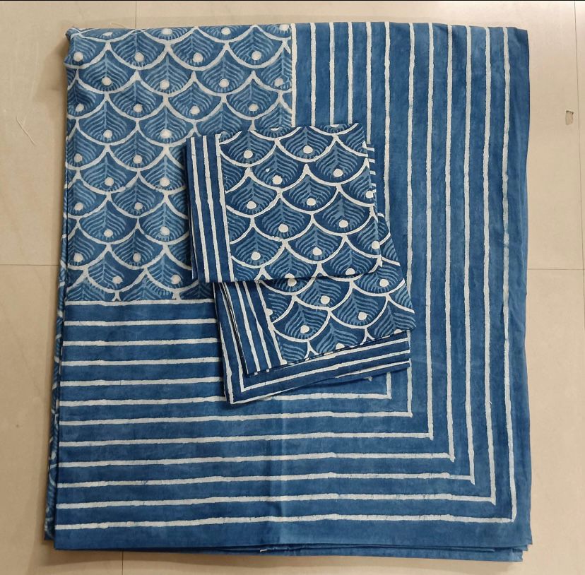 “Indigo Rhythm & Lines Bedsheet Set”
