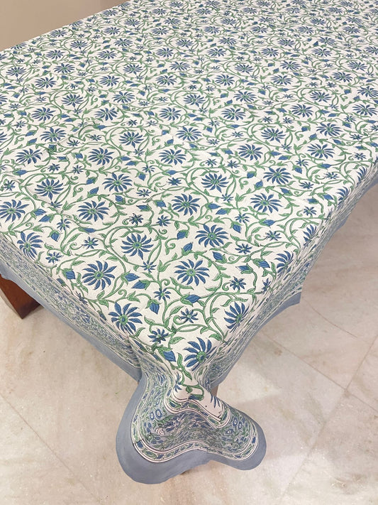 “Tranquil Flora Handprinted Tablecloth” 💙🌿