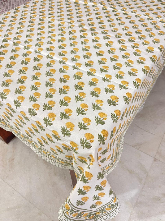 Sunny Bloom Handblock Tablecloth (60×90 inches)