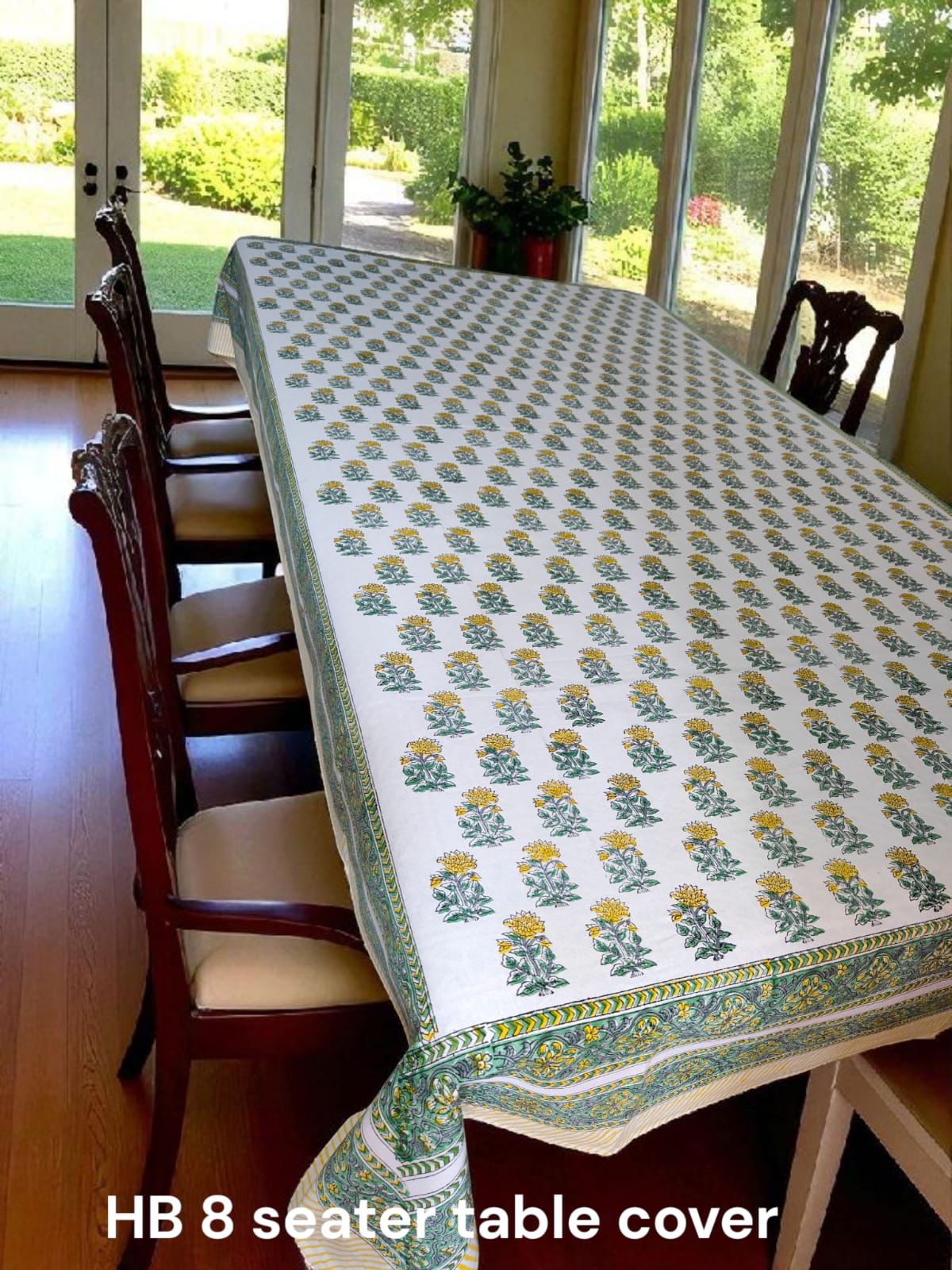 “Lively Meadow Handblock 8-Seater Tablecloth” 🌿💛