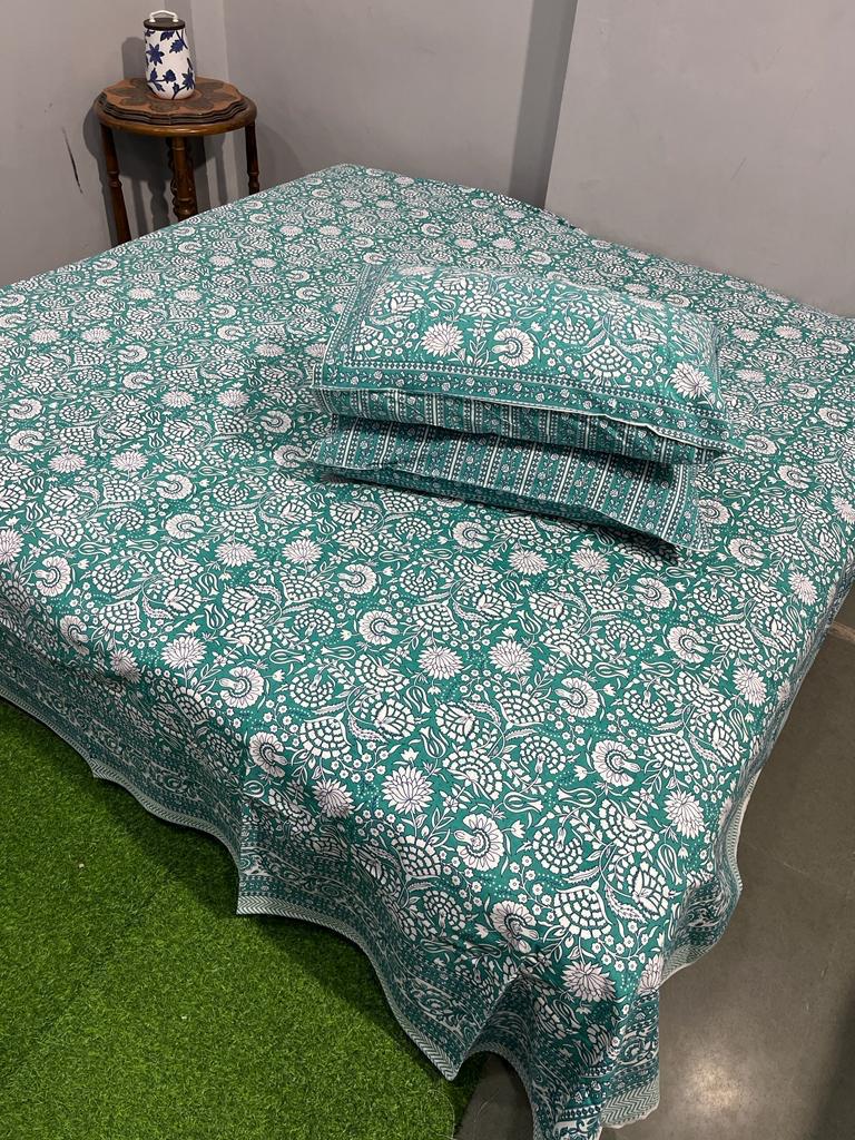 “Lush Green Floral Charm Bedsheet Set"